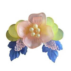 Vintage Lucite Floral and Fruit Brooch
